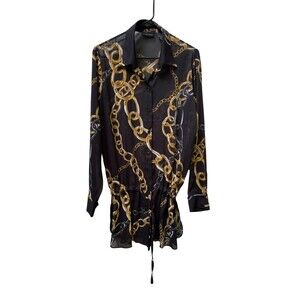 New York & Co black and gold long sleeve‎ blouse size Large